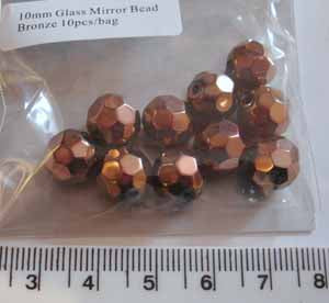 Glass Mirror Beads, Bronze 10mm, 10pcs, Ribtex