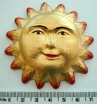 Sun Face Pendant with Smiley Face, Golden, top drilled, 70mm, 1pc