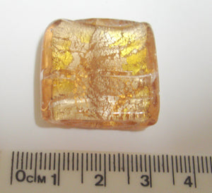 Glass foil square bead 26 x 26mm apricot 2pcs