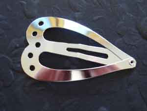 Silver plated snap hair clip with 5 holes, heart,  45mm 12 pcs