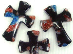Cross Lucite Pendant. Glitter Jet & multi colours, 43x58mm, 1pc