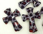 Cross Lucite Pendant. Glitter Leopard design, 43x58mm, 1pc