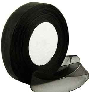 Organza Ribbon, 20mm, Black, 1 metres