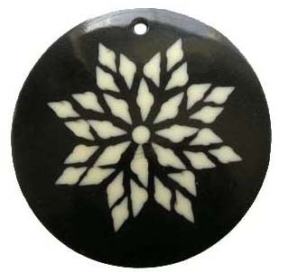 Bone - Round Pendant, Flower Design, Black Cream, (58mm), 1pc - Huge