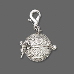 Antique Silver-plated round prayer box, 18mm. 1pcs