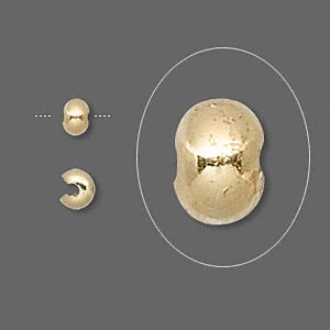 Crimps covers, gold-plated brass, 4mm. Sold per pkg of 100