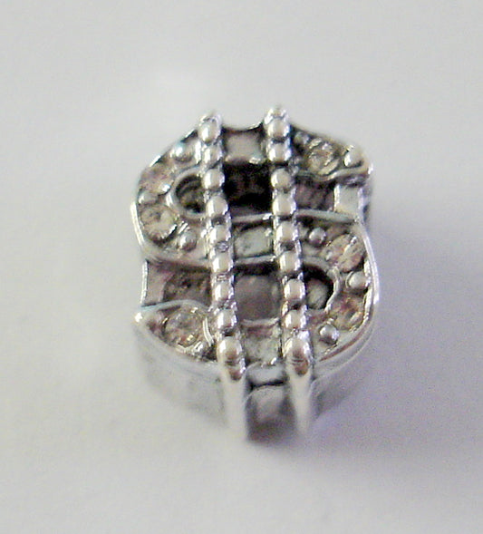 Large Hole Metal Beads, dollar sign, rhinestones, 1pc - bling bling