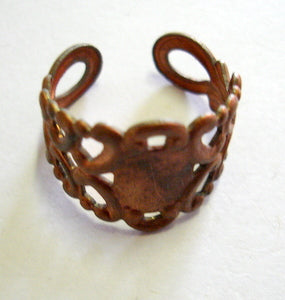 Ring Cuff Raw Brass with Pad, Filigree design, 1pc