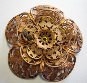 Raw Brass Stamping, Large triple Flower, 1pc