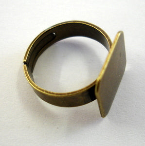 Ring Shank Frame Adjustable, Antique Bronze 14 x 14mm pad for glueing, 10pcs