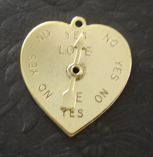 Antique Gold Plating, Love Me Yes No Spinner Heart Pendant, 1pc - Steampunk