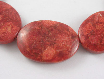 Natural Coral Beads, Dyed, Flat Oval, Bead, 25 x 35mm, 1 pc