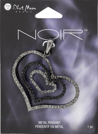 Metal Pendant, Heart, 55 x 30mm, 1pc  - Blue Moon Noir Black Nickel