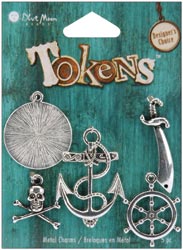 Blue Moon Tokens Metal Charm, Antique Silver Pirate 5pc set