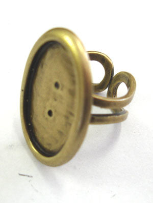 Ring Shank Cuff Bezel Anitque Bronze Plated Oval Med in dia 24x15mm,  Picture Frame, 1 pc, by BOKS