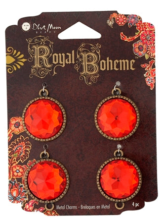 Royal Boheme - Orange/ amber round acrylic and metal charms, 25x 20mm, 4pcs
