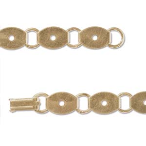 Gold Plate, Bracelet Blanks 9x14mm Oval Pad, with hole, 7.5 inches 1pc