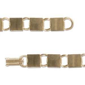 Gold Plate, Bracelet Blanks 9.5mm square Pad, 7.5inches  1pc