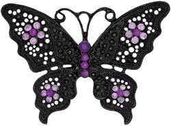 Butterfly With Purple Stones Pendant  - Black Matte, 70 x 60mm, 1 pc - Blue Moon Noir
