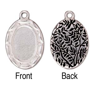 Picture Frame Scalloped Oval Charm, Fine Antique Silver Plate, 1 pc