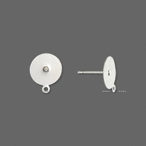 Stainless Steel, Ear Stud, 10mm flat pad with loop,  Sold per pkg of 50 pairs.