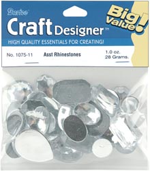 Acrylic Rhinestone Shapes Mixed, Clear, 28 Grams