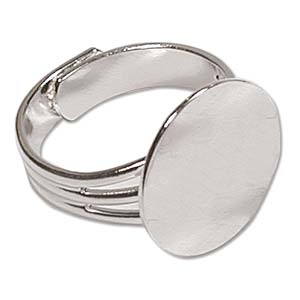 Ring Shank Adjustable, with 18mm  flat pad, silver plate, 10pcs
