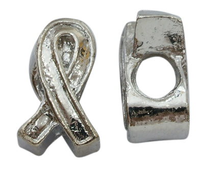 Large Hole Metal Awareness Ribbon Bead, can use for breast cancer projects, 5 pcs