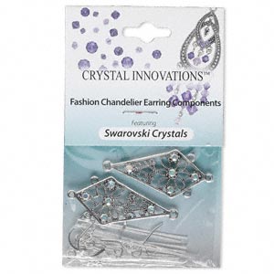 Earring component set, "chandelier," antiqued silver-plated pewter with Swarovski® crystal and silver-plated brass, crystal clear AB, 35x18mm kite with 3 loops. Sold per set.