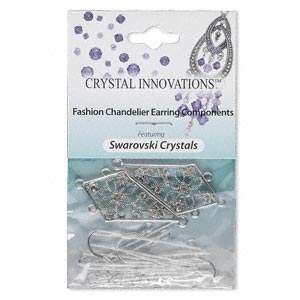 Earring component set, "chandelier," antiqued silver-plated pewter with Swarovski® crystal and silver-plated brass, crystal clear , 35x18mm kite with 3 loops. Sold per set.