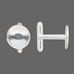 Silver Plated Brass, Cuff link, lead-safe, 12mm round bezel setting. 4pcs.