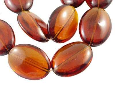 Glass Beads, Oval, Coffee, 24mm x 18mm, 13 inch strand  approx 14pcs