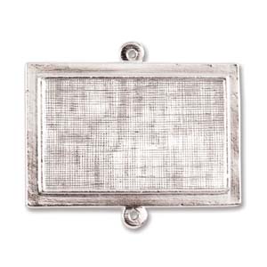 Rectangle Double Sided Raised Pendant and Bezel, Horizontal Bright Silver 36 x 24mm, 1 pc