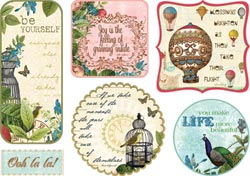 Postcards From Paris Fabric Fancies Decorative Edge Tags 6pk