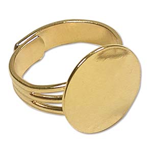 Ring Shank Adjustable, with 18mm  flat pad, gold plate, 10pcs