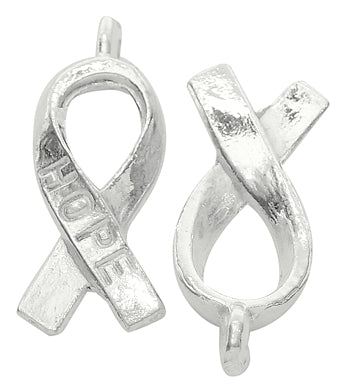 Ribbon Awareness Charms, stamped with Hope, 18mm,  Silver Plate, 20pcs - use for Cancer Projects