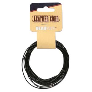 Leather Black round cord,  .5mm, 5 yards