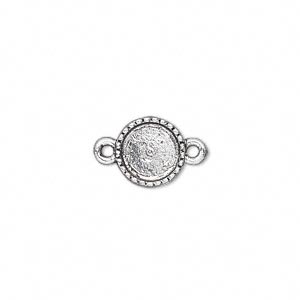 Pewter Antique Silver, Link, lead-safe, 10mm single-sided beaded coin, fits 8mm round cabochon. 20pcs