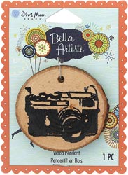 Blue Moon Bella Artiste Wood Chip Pendant, Camera, 1/Pkg, 55x45mm