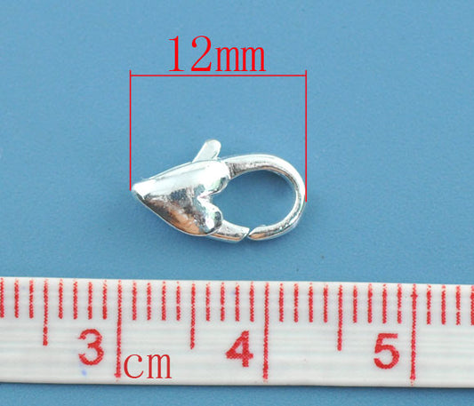 Silver Plated Lobster Clasp Heart design, 12 x 7mm, 30pcs