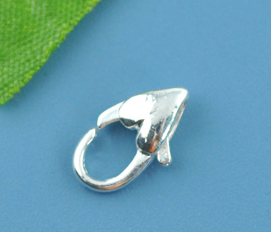 Silver Plated Lobster Clasp Heart design, 12 x 7mm, 30pcs