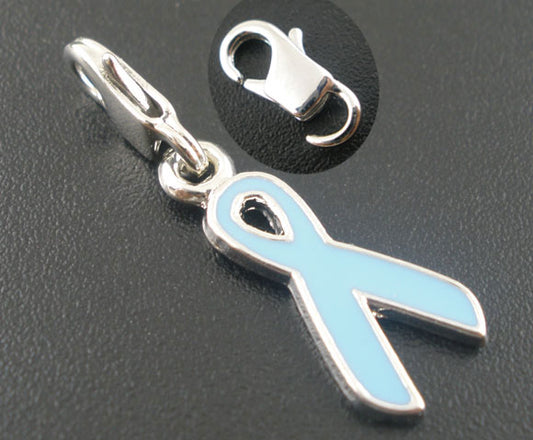 Clip on charm, Awareness Ribbon Charm,blue, silver plated, enamel, 29x 11mm, 1pc