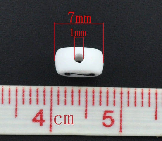 Acrylic White Alphabet/Letter "Z", Coin Spacer Beads, 7mm, 10 pcs