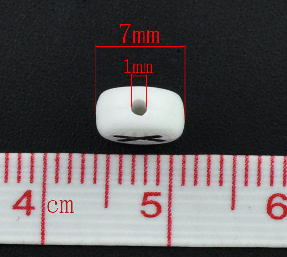Acrylic White Alphabet/Letter "X", Coin Spacer Beads, 7mm, 10 pcs
