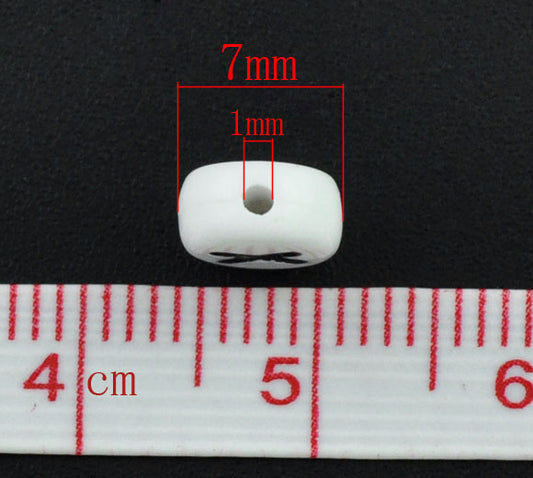 Acrylic White Alphabet/Letter "X", Coin Spacer Beads, 7mm, 10 pcs