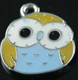 Owl Charms, 17x14mm, Blue, 2 pcs -  Enamel Cute