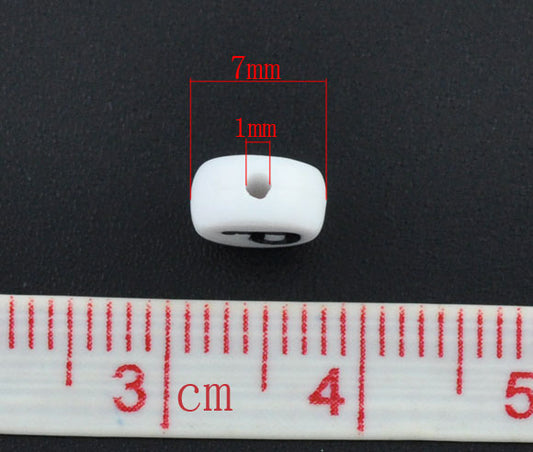 Acrylic White Alphabet/Letter "P" Coin Spacer Beads, 7mm, 10 pcs