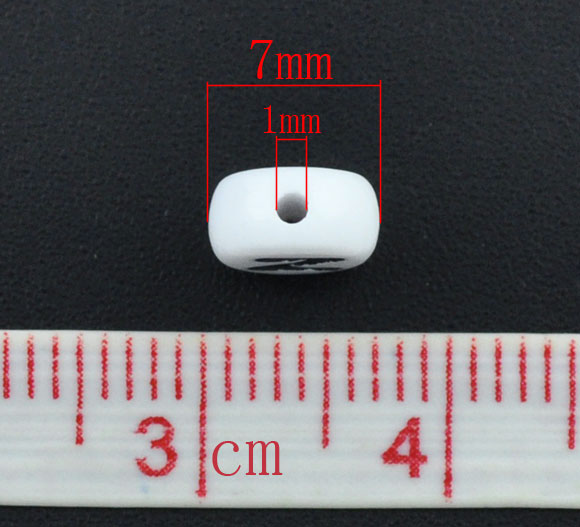 Acrylic White Alphabet/Letter "N" Coin Spacer Beads, 7mm, 10 pcs