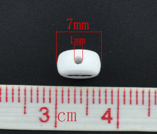 Acrylic White Alphabet/Letter "I" Coin Spacer Beads, 7mm, 10 pcs