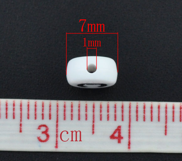 Acrylic White Alphabet/Letter "C" Spacer Beads, 7mm, 10 pcs